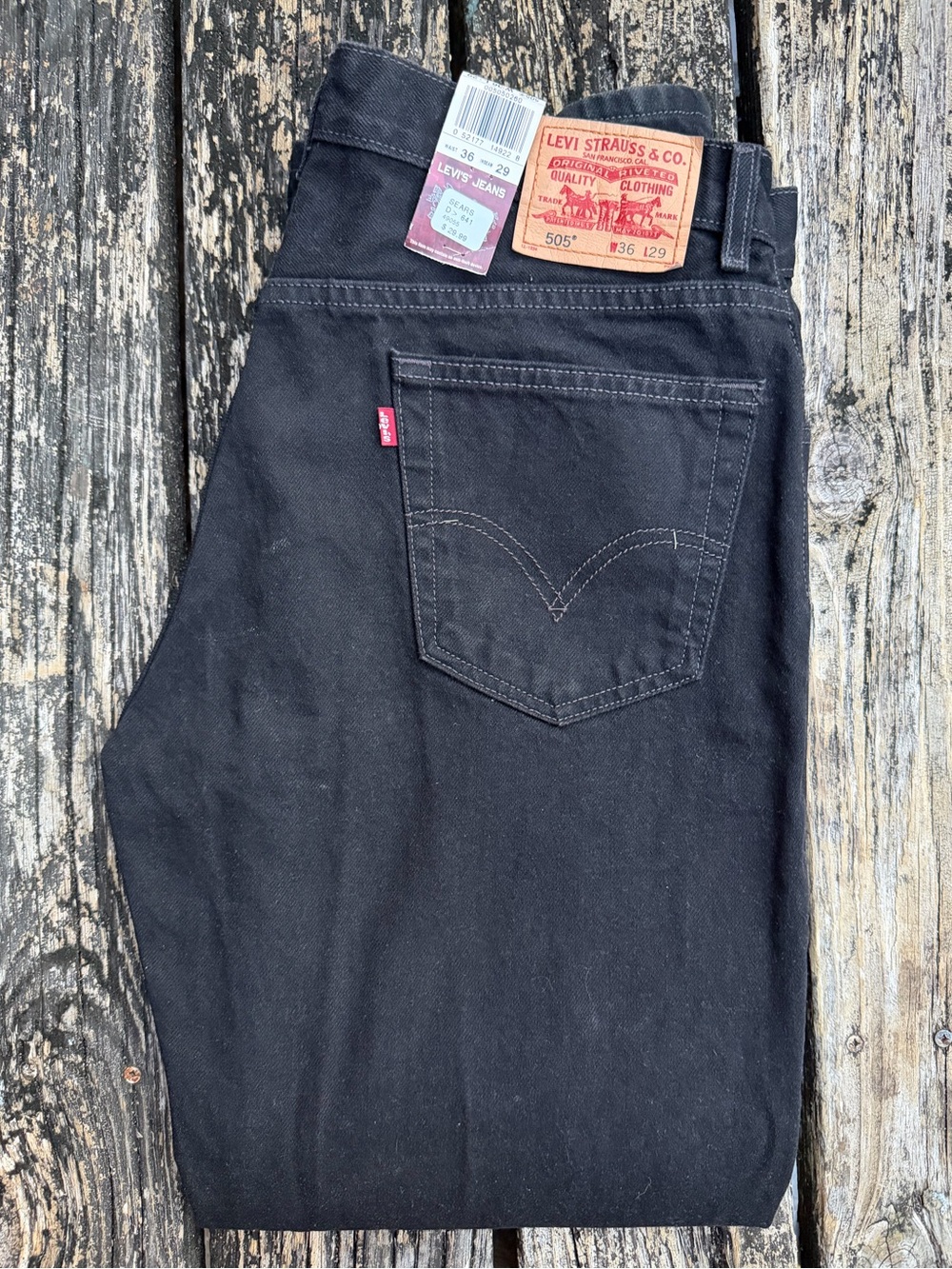 NWT Vintage Levi's 505 Men's 36 x 29 Regular Fit Black Straight Jeans F7